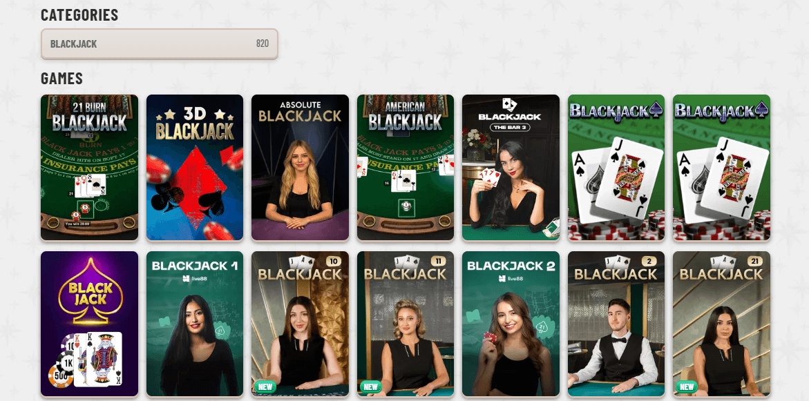 Online blackjack games at Wyns casino in Canada